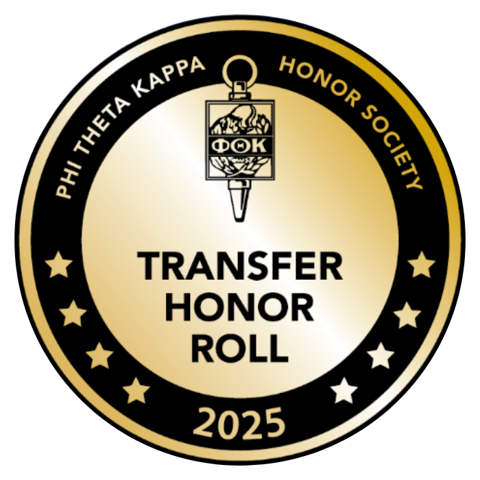 Image of a badge award that transfer admission receives from PTK. Badge reads 